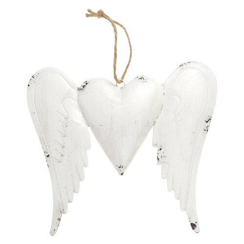 Závesná kovová dekorácia Anjelské krídla, antik biela, 43 x 40 x 2 cm