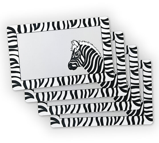 Prostírání transparentní zebra 44x28 cm plast, 4 k, bílá + černá, 44 x 28 cm