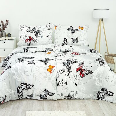 Stanex Крепова постільна білизна Метелик білий, 140 x 220 см, 70 x 90 см