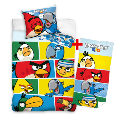 Výhodná sada pro kluky bavlněné povlečení a osuška Angry Birds