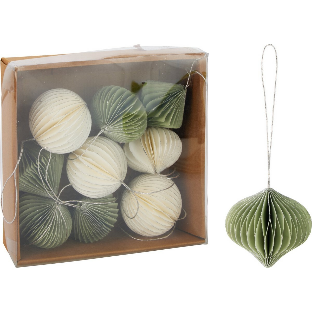 Zestaw 9 szt. ozdób świątecznych Ornaments, biało-zielony, 6 cm, honeycomb