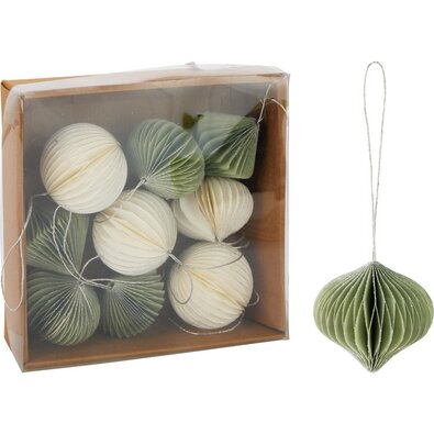 Zestaw 9 szt. ozdób świątecznych Ornaments, biało-zielony, 6 cm, honeycomb
