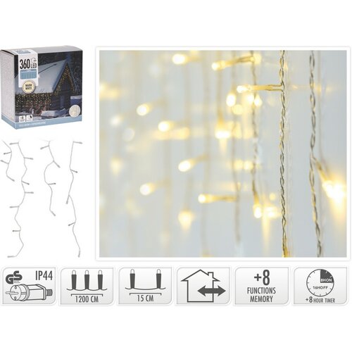 Lanț exterior Rampouchy 12 m, 360 LED, alb cald,temporizator, IP44