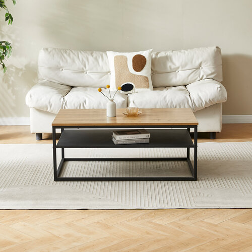 Industrieller Couchtisch mit Ablage, 100 x 60 x 41 cm