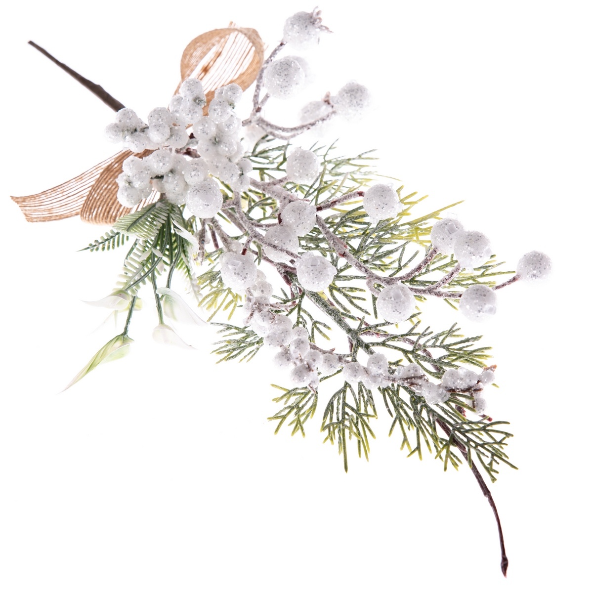 Dekoračná vianočná vetvička s bielymi bobuľami, 8 x 35 x 6 cm