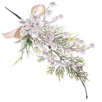 Dekorační vánoční větvička s bílými bobulemi, 8 x 35 x 6 cm
