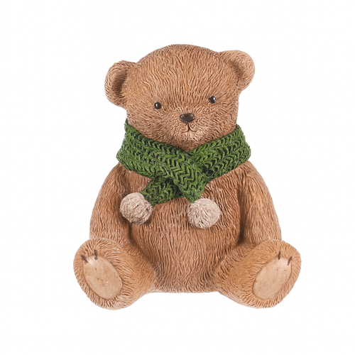 Dekorace Medvěd se zelenou šálou, polyresin, 10 cm