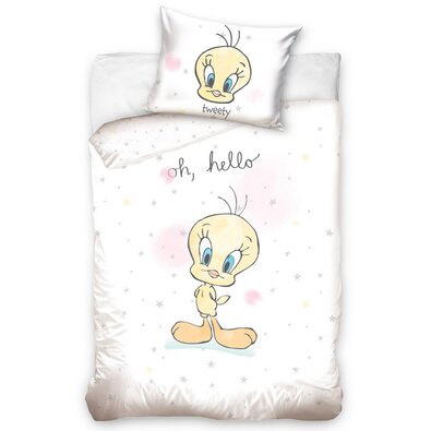 Бавовняна постільна білизна для дитячого ліжечка   Tweety жовта, 100 x 135 см, 40 x 60 см