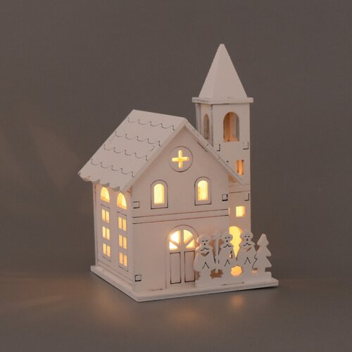 Karácsonyi világító dekoráció Fából készülttemplom, 8 x 13 x 8 cm, LED