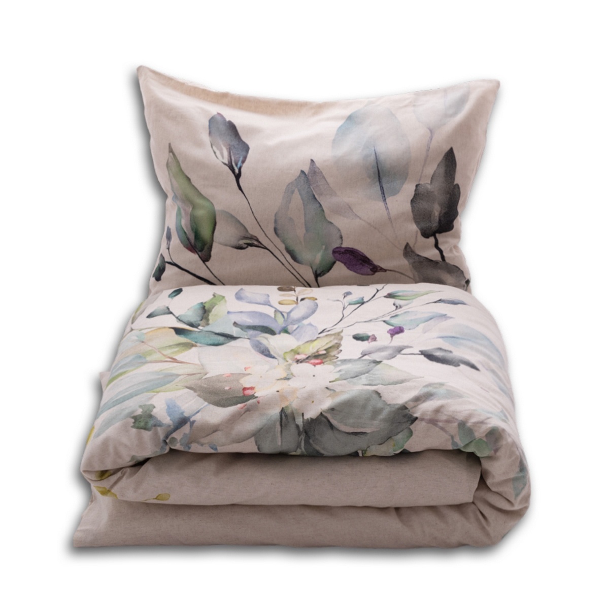 Pościel z mieszanki bawełny i lnu Kytice, 160 x200 cm, 2 szt. 70 x 80 cm
