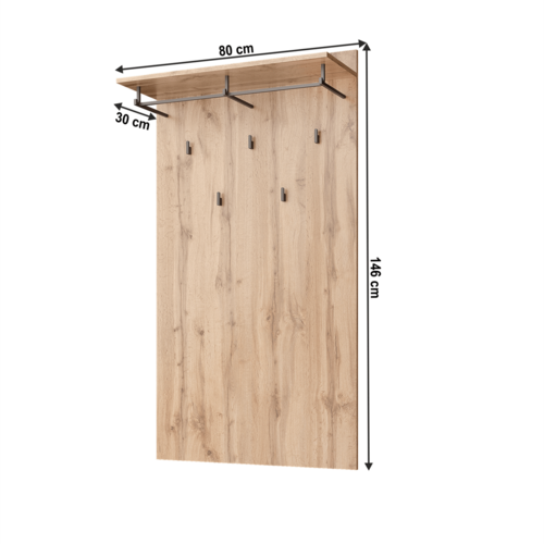 Cuier de perete tip panou MORATIZ 80, stejar wotan