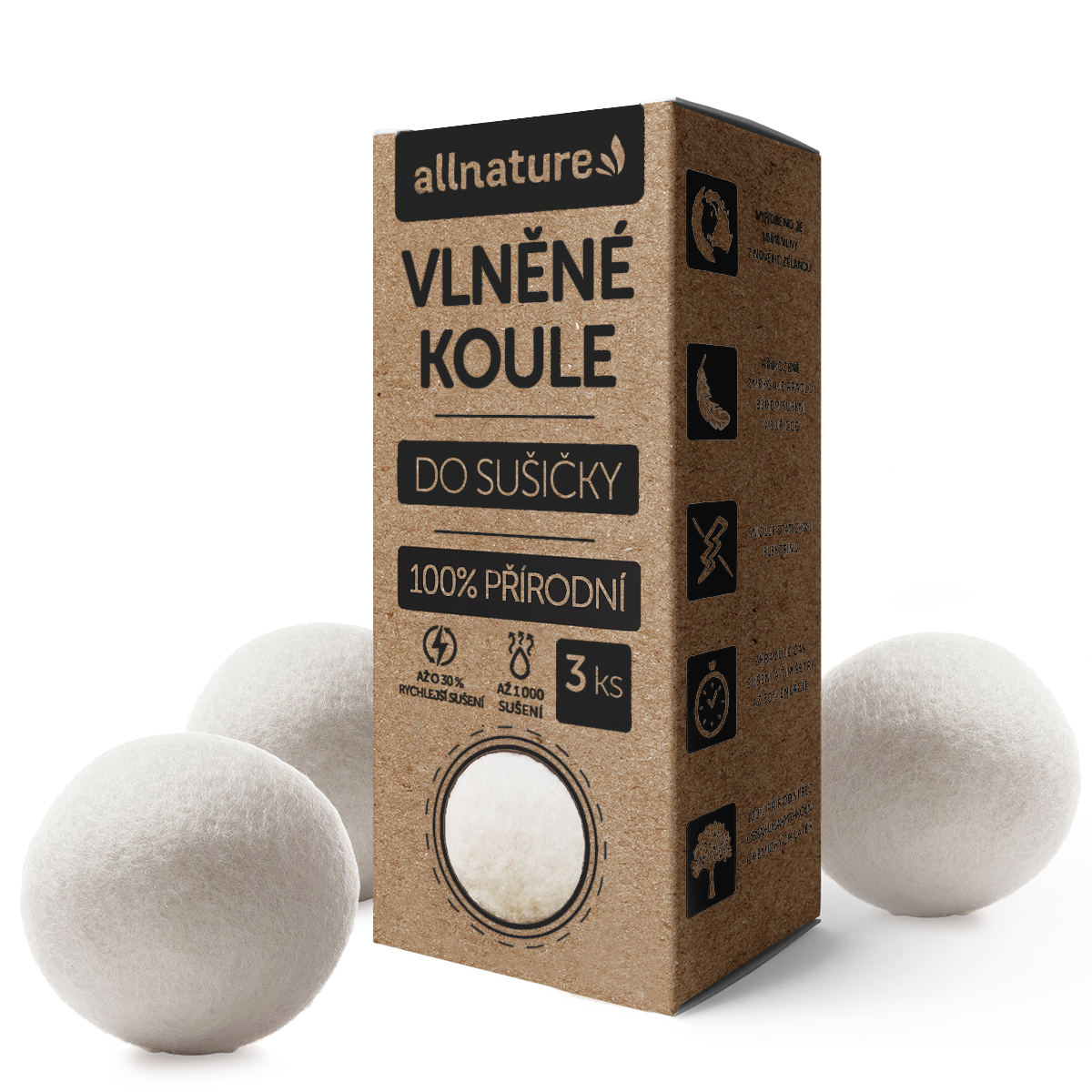 Bile de uscare Allnature Wool,  3 buc.