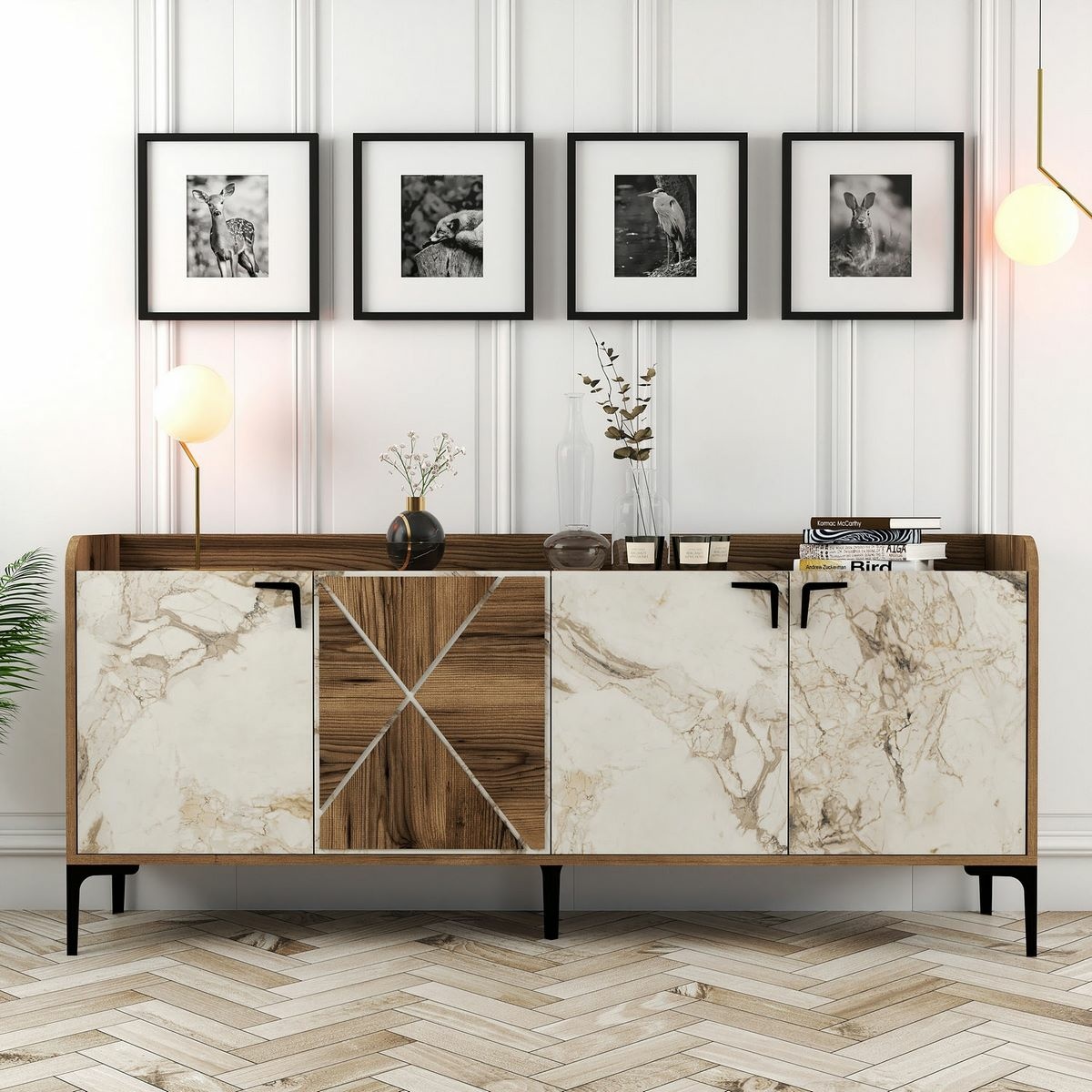 Skrinka Venedik Walnut and White Marblemramoru