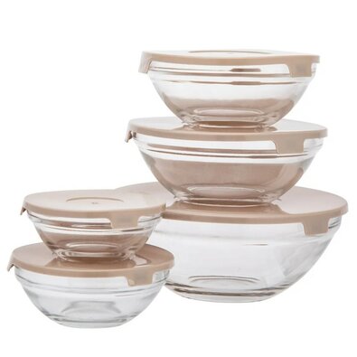 Altom Set of 5 glass bowls with lids, mixedcolours