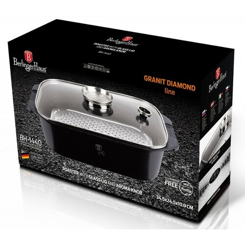 Berlinger Haus Bräter mit Rost und Aromadeckel Granit Diamond Line, 34,5 x 24,5 cm