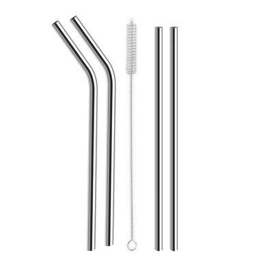Orion Strohhalme-Set aus Edelstahl mit Reinigungsbürste, 4 Stück