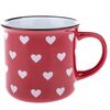 Kubek ceramiczny, czerwony w białe serduszka, 300 ml