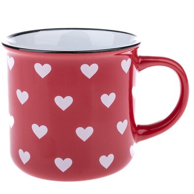 Keramični lonček, rdeč z belimi srčki, 400 ml