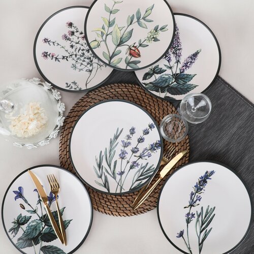 Sada 6 kameninových mělkých talířů Herbal 25 cm