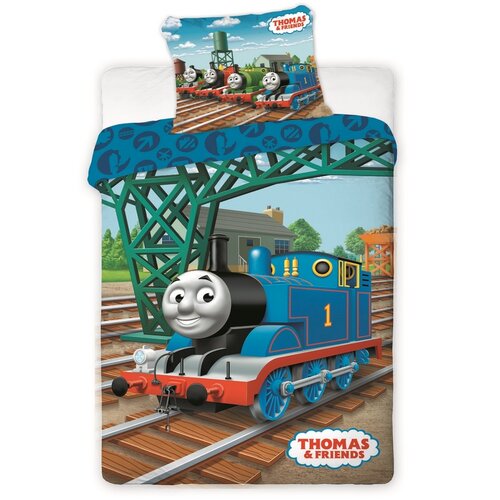 Thomas a gőzmozdony pamut ágyneműhuzat, 140 x 200 cm, 70 x 90 cm