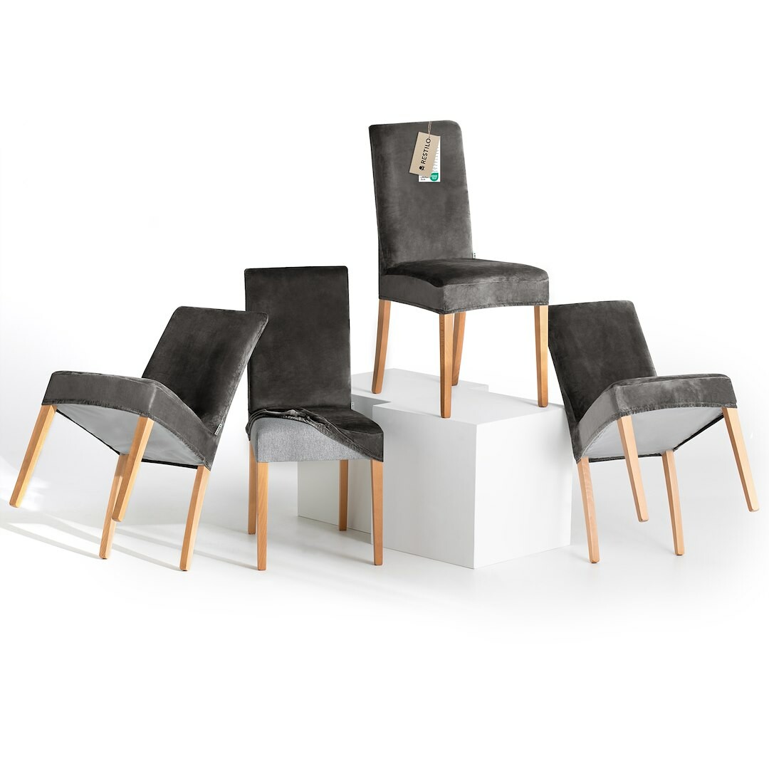 Restilo Napínací poťah na stoličku Sento tmavosivá, 48 x 48 x 58 + 10 cm, súprava 4 ks