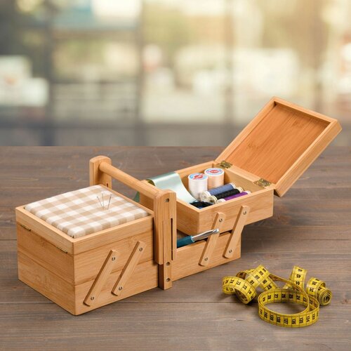 Kesper 58711 Organizer na przybory do szycia, bambus, 29 x 17 x 16,5 cm