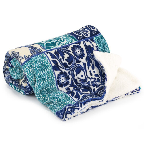 4Home Ovčja odeja Flowers modra, 150 x 200 cm