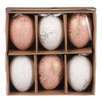 Mű húsvéti tojás szett arannyal díszített, rózsaszín és fehér, 6 db