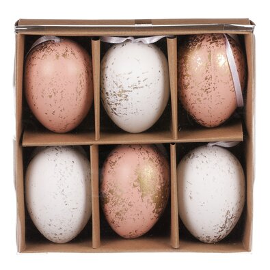 Mű húsvéti tojás szett arannyal díszített, rózsaszín és fehér, 6 db