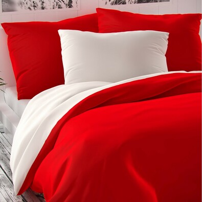 Saténové povlečení Luxury Collection červená / bílá, 220 x 200 cm, 2 ks 70 x 90 cm