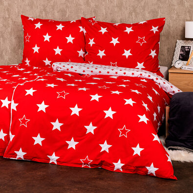 4Home Pościel bawełniana Stars red, 220 x 200 cm, 2 szt. 70 x 90 cm