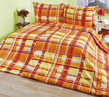 Bavlnené obliečky Káro Orange, 140 x 200 cm, 70 x 90 cm
