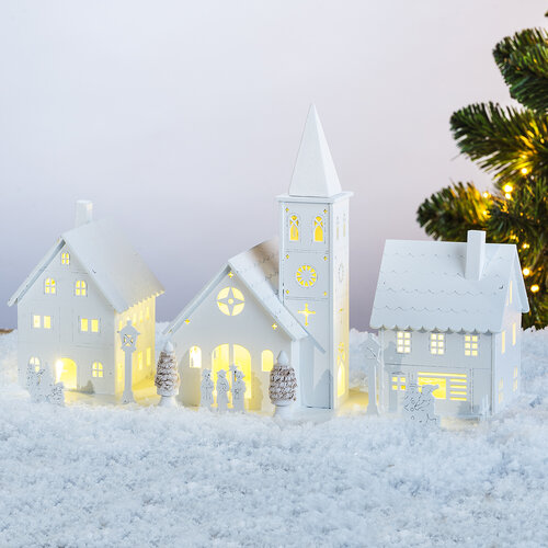 Dekoračná vianočná dedinka, biela