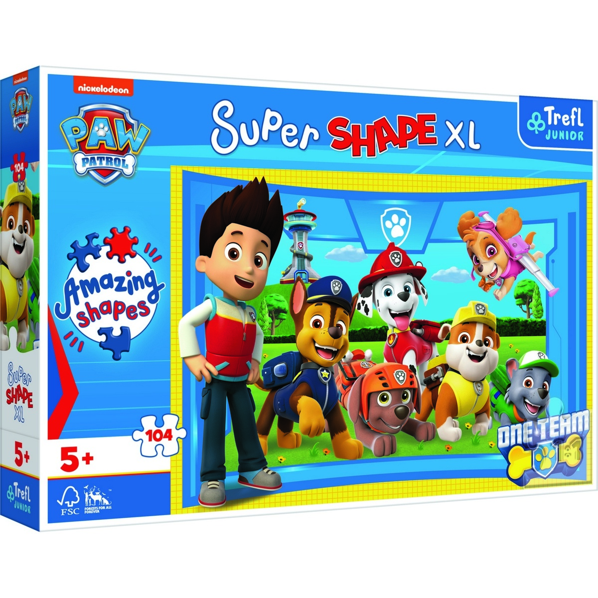 Fotografie Trefl Puzzle 104 XL Super Shape Přátelé štěňat Tlapková patrola/Paw patrol 60x40cm v krabici 40x27x6cm