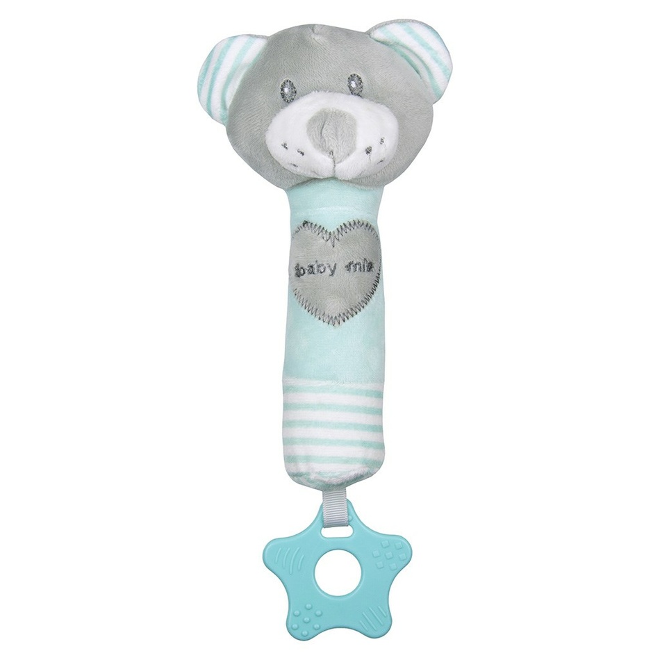 Baby Mix detská pískacia plyšová hračka s hryzátkom medveď mätový