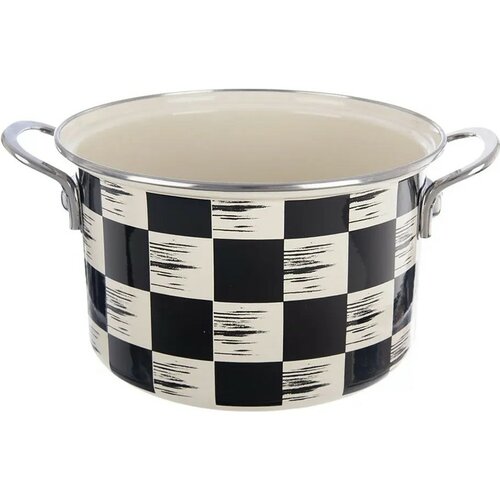 Orion Emaillierter Topf Schachbrettmuster Rand, 3 l, Durchmesser 20 cm