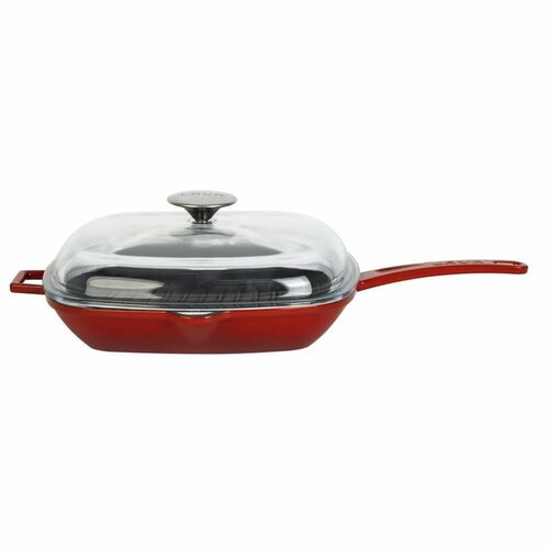 LAVA Metal Gusseisen-Grillpfanne mit Deckel rot, 28 x 28 cm