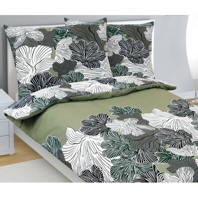 Bellatex Baumwollbettwäsche Blume khaki grün, 140 x 200 cm, 70 x 90 cm