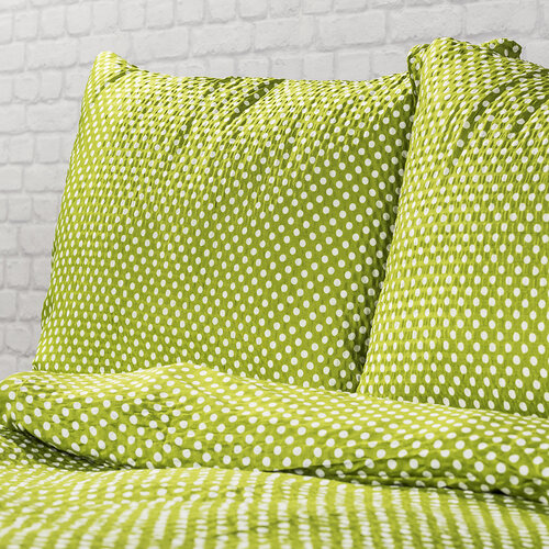 Lenjerie pat 1 pers. Pallas, Polka verde, creponată, 140 x 200 cm, 70 x 90 cm