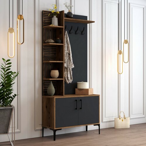 Viyana Walnut and, Anthracite faliakasztó  cipőtartóval és polcokkal