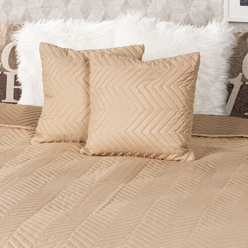 4Home Tagesdecke Doubleface hellbraun/braun, 220 x 240 cm, 2 Stück 40 x 40 cm