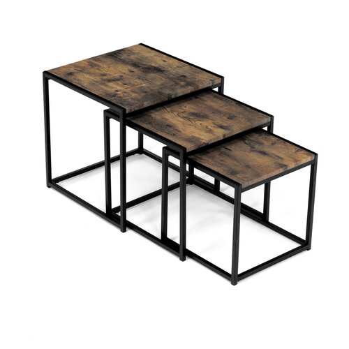 Súprava konferenčných stolíkov, staré drevo, 3 ks