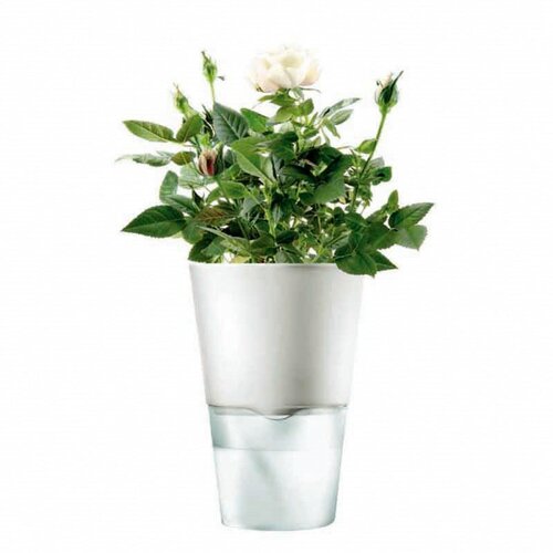 Samozavlažovací kvetináč 13 cm, kriedovo biely