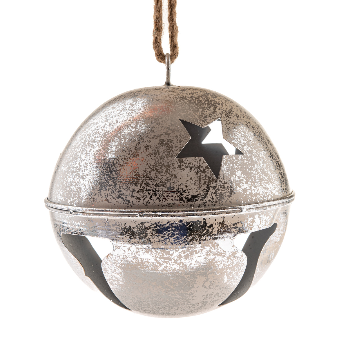 Fotografie Kovová závěsná rolnička pr. 15,5 cm, barva stříbrná, rustik