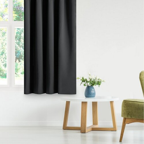 AmeliaHome Draperie Blackout Oxford Pleat neagră, 140 x 245 cm