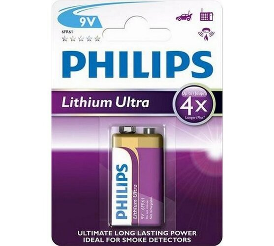 Obrázok Philips Philips 6FR61LB1A/10 - Lithiová batéria 6LR61 LITHIUM ULTRA 9V P2184