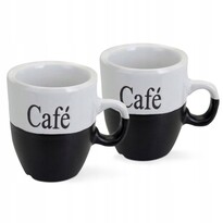 Set de căni din gresie ceramică Café 150 ml, alb și negru, 2 buc.