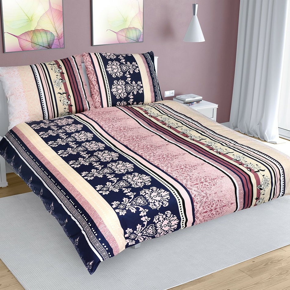 Poza Lenjerie de pat din bumbac Dungi colorate, 220 x 200 cm, 2 buc. 70 x 90 cm