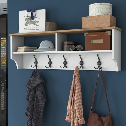 Cuier de perete cu dulap de pantofi Polo White and Walnut