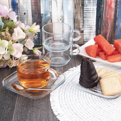 Orion Set of glass mugs with saucers Cozy 6 pcs,0.27 ml